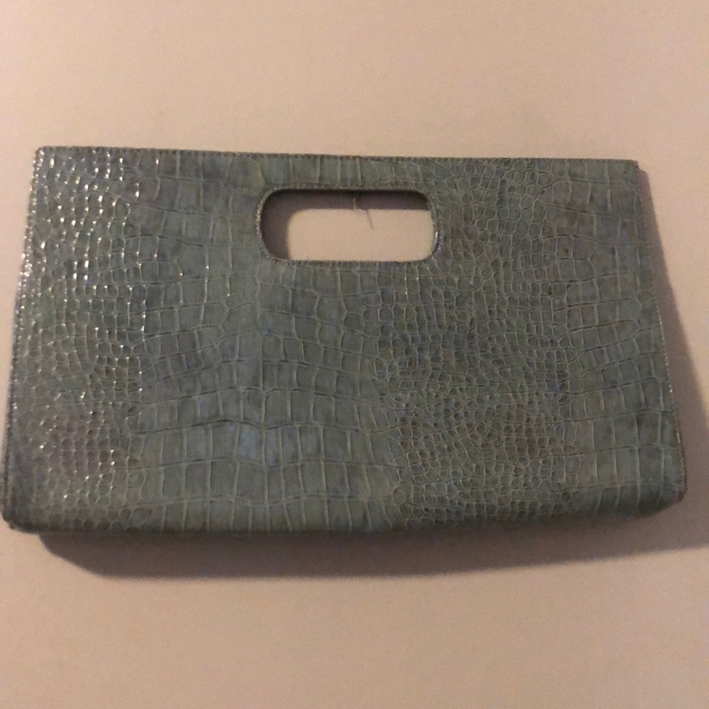 Green fake snake skin clutch